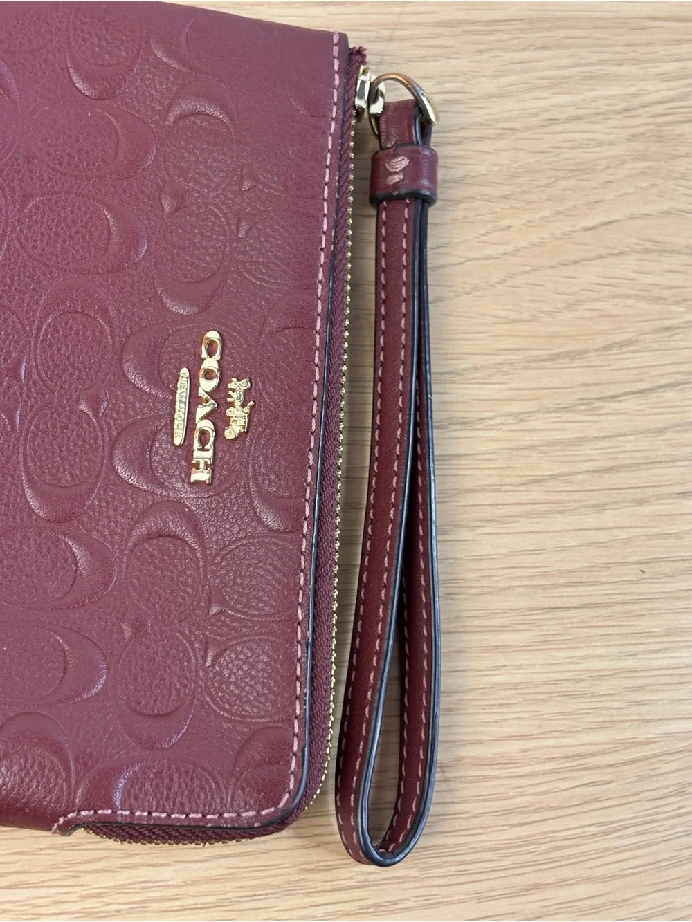 Coach Signature Embossed Leather Wristlet - Wine LIKE NEW!